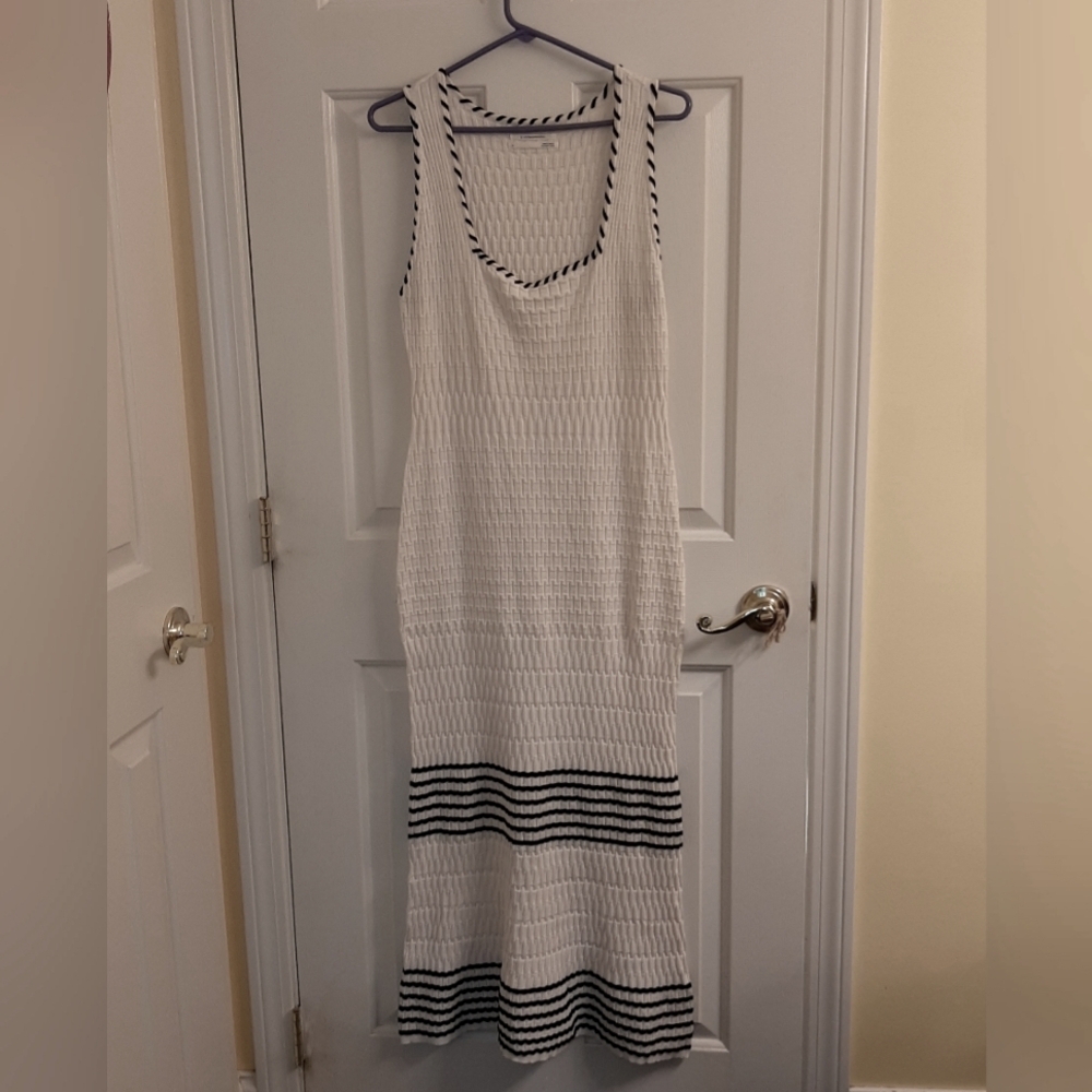Anthropologie Whipstitched White and Black Bodycon Maxi Dress, Medium